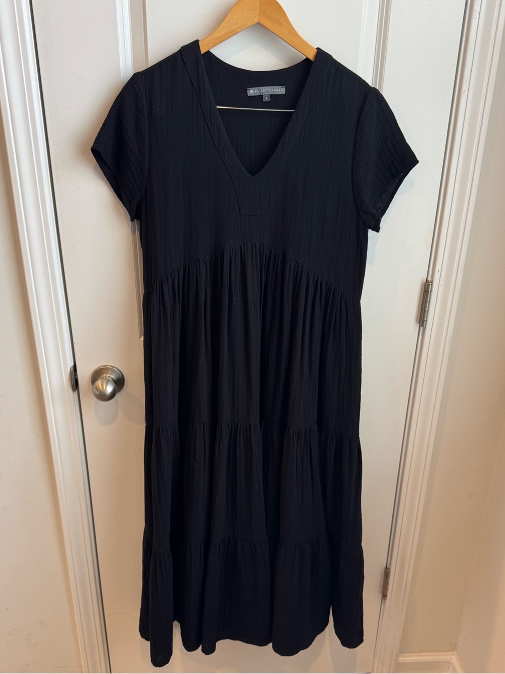 Elliott Lauren Black Tiered Midi Dress 100% Cotton Small Dress